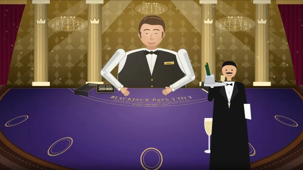 Le palace du million : lustres, colonnes dorées et serveur apportant du champagne